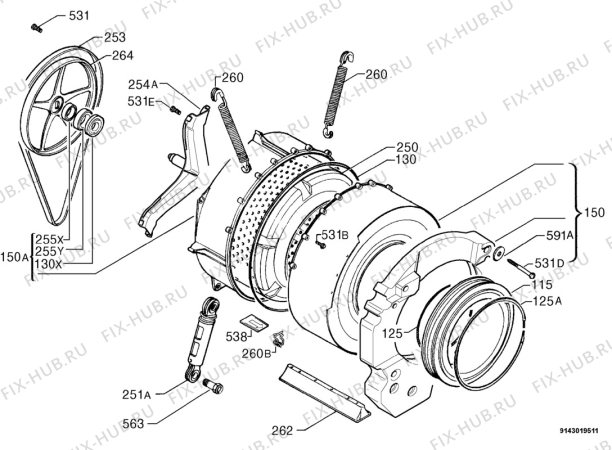 Схема №1 LAV86741 с изображением Уплотнение для стиралки Aeg 1249661008